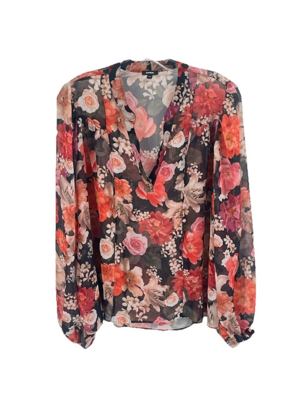 Express Sheer Floral Blouse Sz L Cottagecore Romantic Flowy Boho Festival